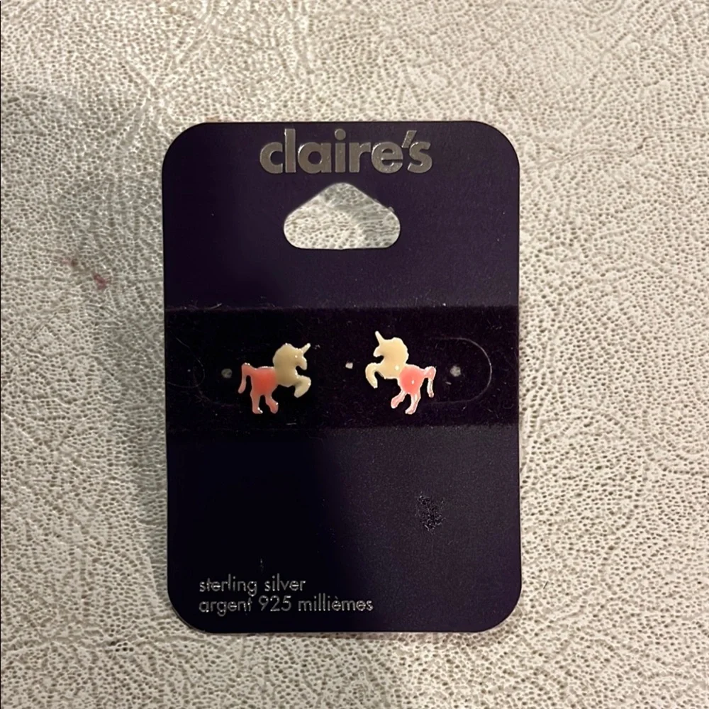 Claire's Sterling Silver Unicorn Earrings - Pink and Cream